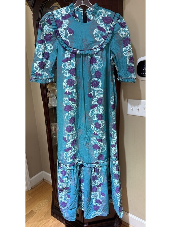 Tori Richard Dresses & Skirts - Vtg TORI RICHARD Golden Monarch Collection Teal Floral Printed Maxi Dress Size M